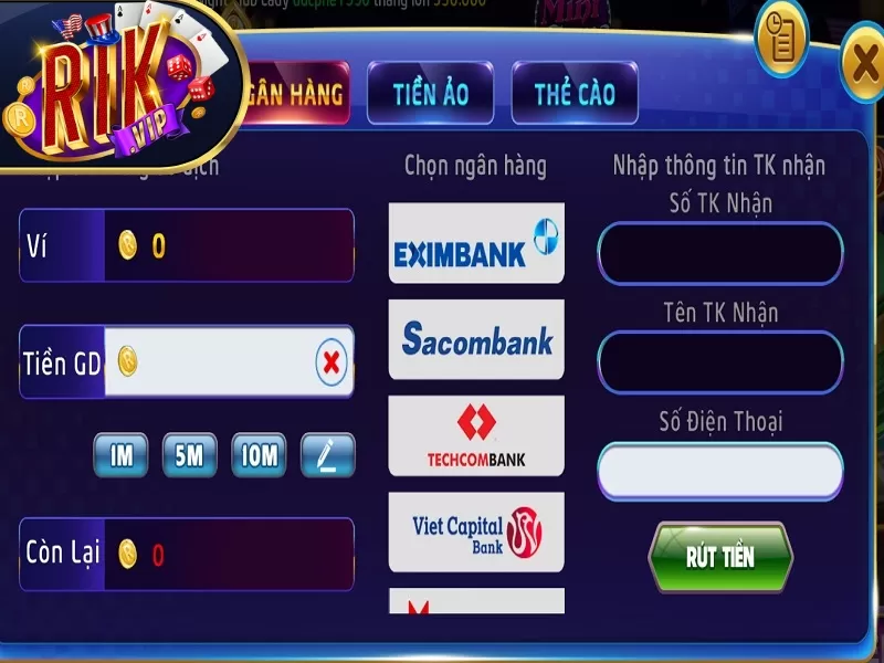 Rút tiền tại cổng game bằng ngân hàng