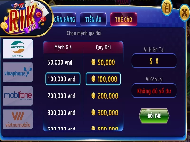 Rút tiền tài khoản bằng thẻ cào